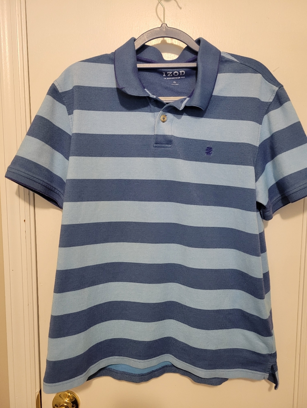 IZOD Men's Light Blue and Navy Striped Polo